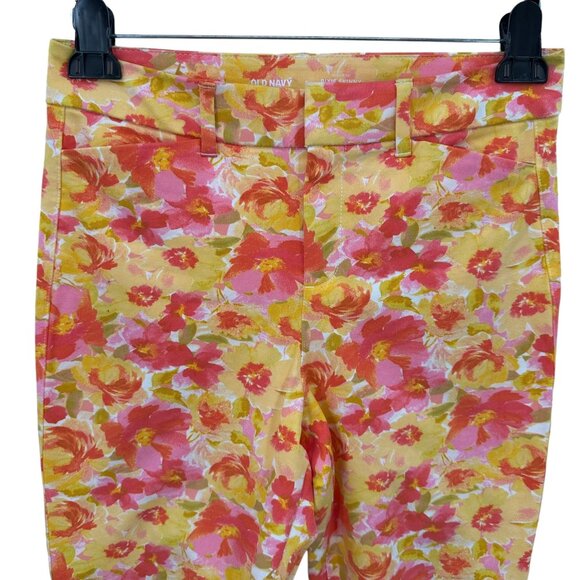 Old Navy Womens High-Rise Pixie Skinny Ankle Pants Pink Orange Floral Print 6 - Picture 3 of 9